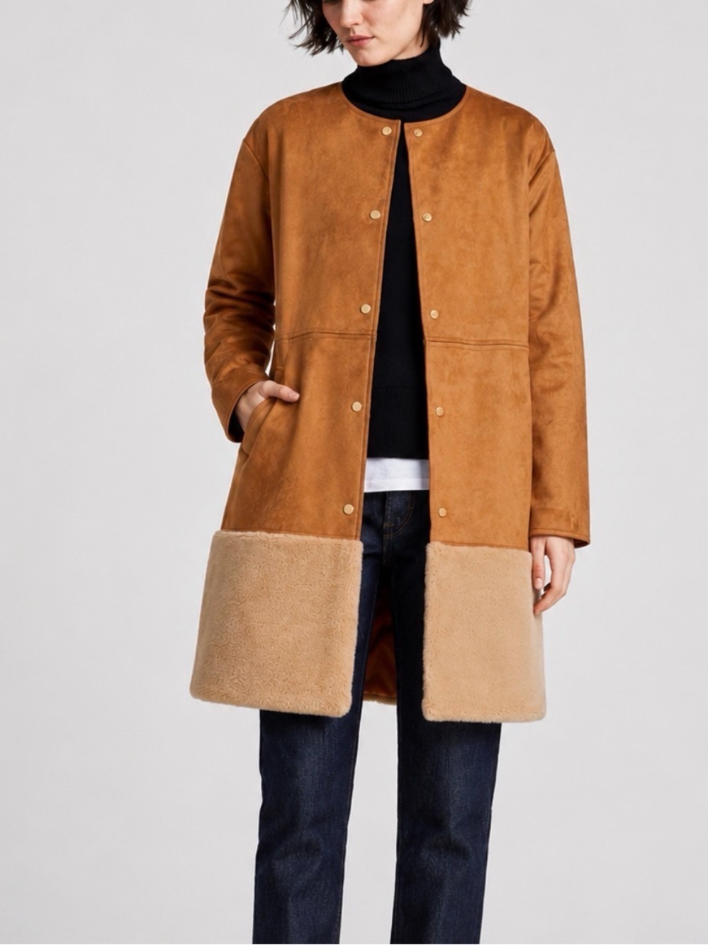 Zara Retro Y2K Faux Suede Faux Fur Jacket